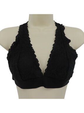 Victorias Secret PINK Women Medium M Black Flower Lace Bralette Wireless Bra